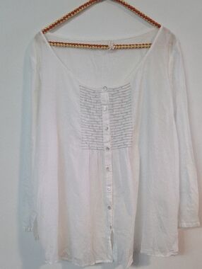 Eileen Fisher cotton embroidred front peasant blouse Sz XL